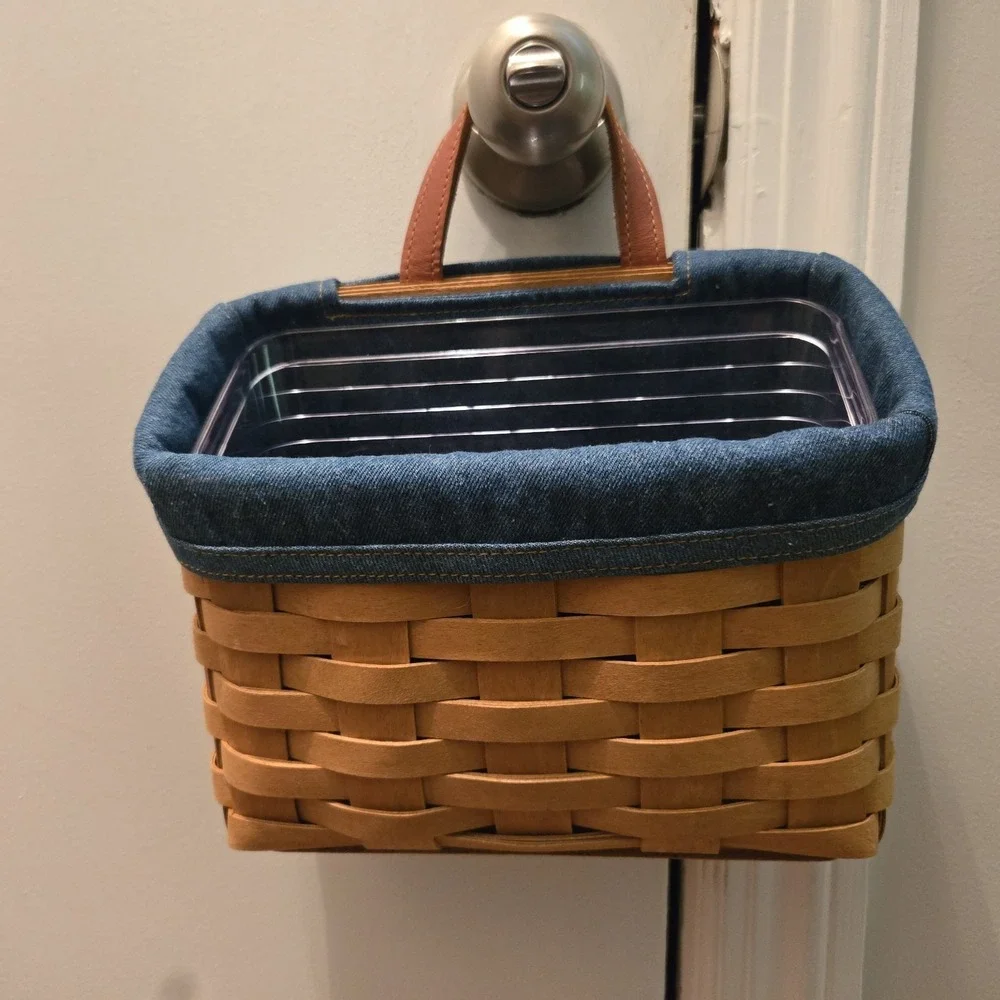 Longaberger Sm Wall Pocket Basket Denim Liner Protector 2005 Leather 9x8x4.5 NEW